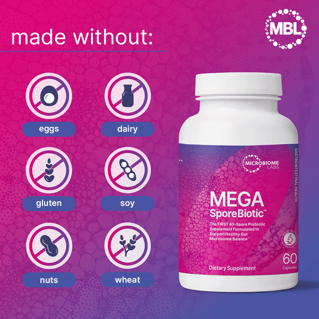 Microbiome Labs Spore Based Probiotic Gummies for Women, Men & Children - MegaSporeBiotic Gummies - 4 Bacillus Probiotics for Digestive Health & Microbiome Support