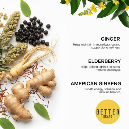Betterbrand Mullein Tea Bags for Lung Detox - Respiratory Support with Thyme, Elderberry, Ginseng, Ginger, Caffeine Free Herbal Blend