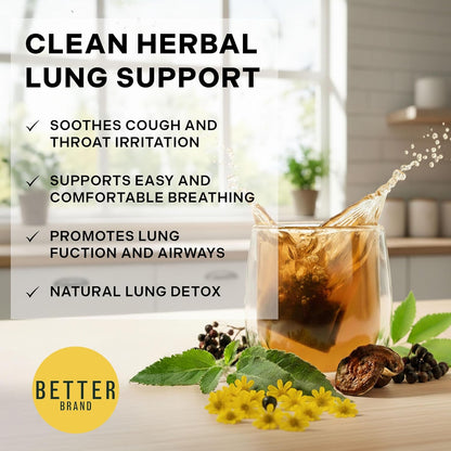 Betterbrand Mullein Tea Bags for Lung Detox - Respiratory Support with Thyme, Elderberry, Ginseng, Ginger, Caffeine Free Herbal Blend