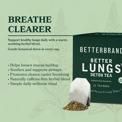 Betterbrand Mullein Tea Bags for Lung Detox - Respiratory Support with Thyme, Elderberry, Ginseng, Ginger, Caffeine Free Herbal Blend