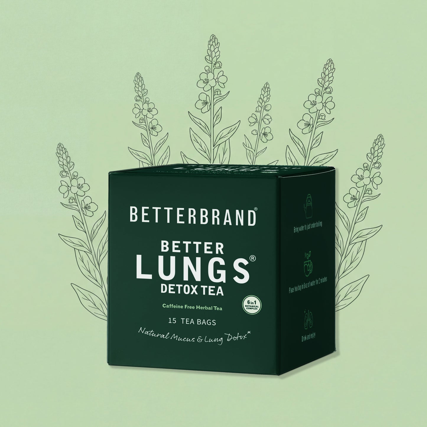 Betterbrand Mullein Tea Bags for Lung Detox - Respiratory Support with Thyme, Elderberry, Ginseng, Ginger, Caffeine Free Herbal Blend