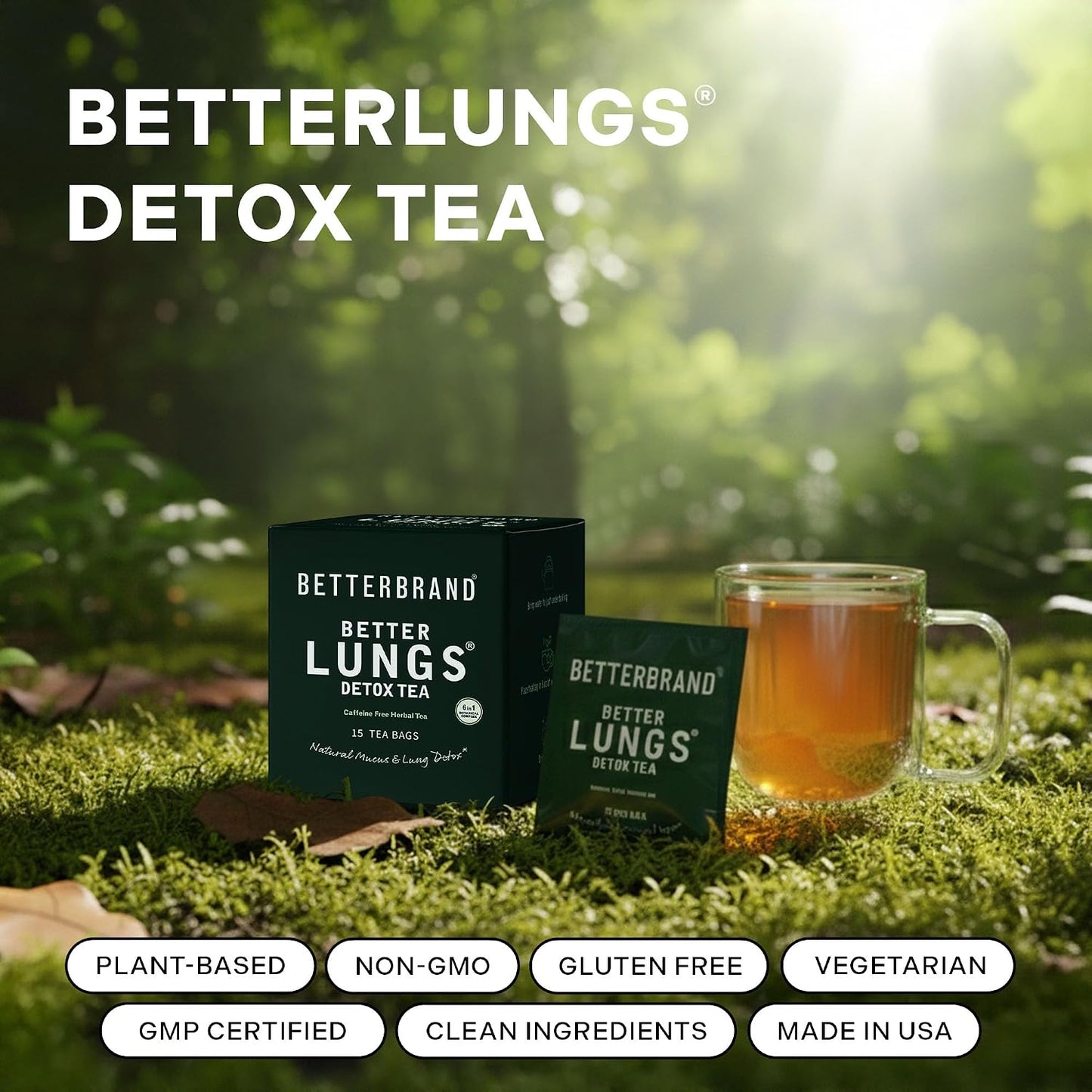 Betterbrand Mullein Tea Bags for Lung Detox - Respiratory Support with Thyme, Elderberry, Ginseng, Ginger, Caffeine Free Herbal Blend