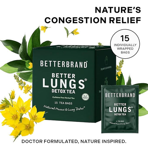 Betterbrand Mullein Tea Bags for Lung Detox - Respiratory Support with Thyme, Elderberry, Ginseng, Ginger, Caffeine Free Herbal Blend